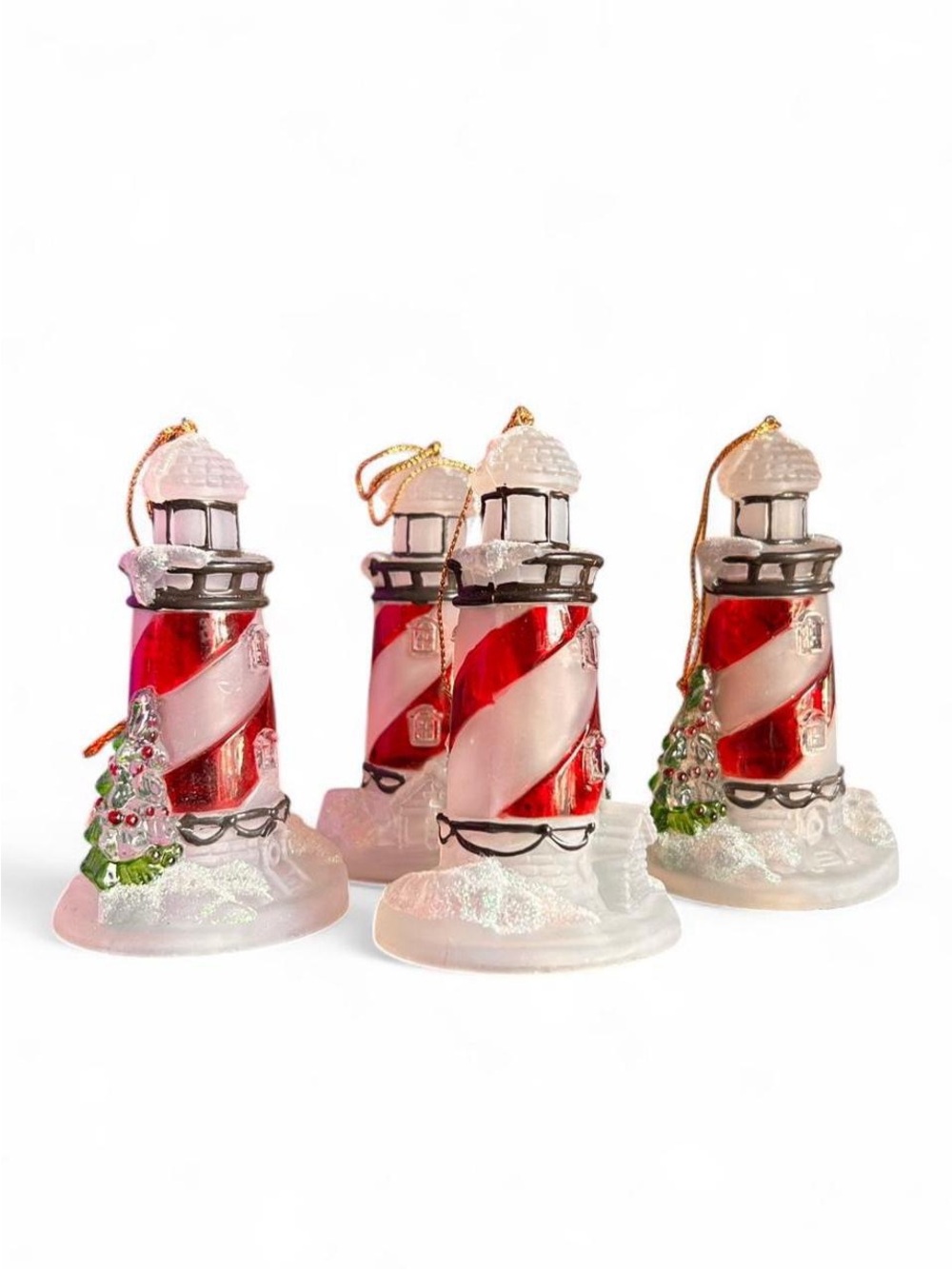 Vintage-Style Nautical Lighthouse Christmas Ornaments Set of 4 Coastal Decor OS